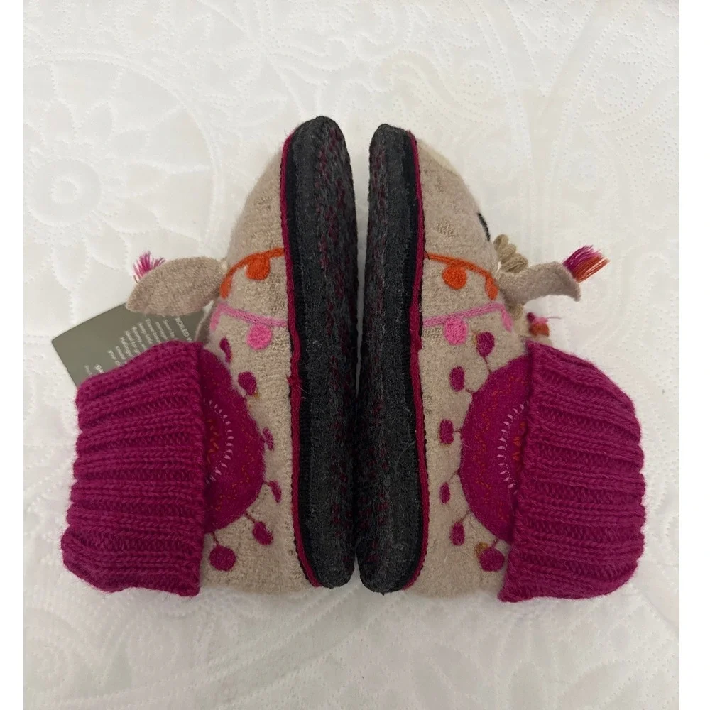 Garnet Hill Alpaca Boiled Wool Slipper Boots by Haflinger Tan Pink Kids 12 NEW